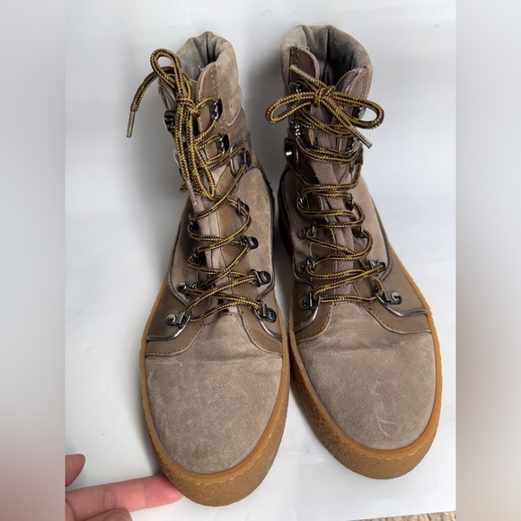 Aquatalia Gabriella Suede Platform High-Top Sneakers Taupe Men's 8 Italy Made - Picture 9 of 15